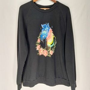 Alternative Apparel SO Crew Neck Black W/ Colorful Zebra Print Sz L